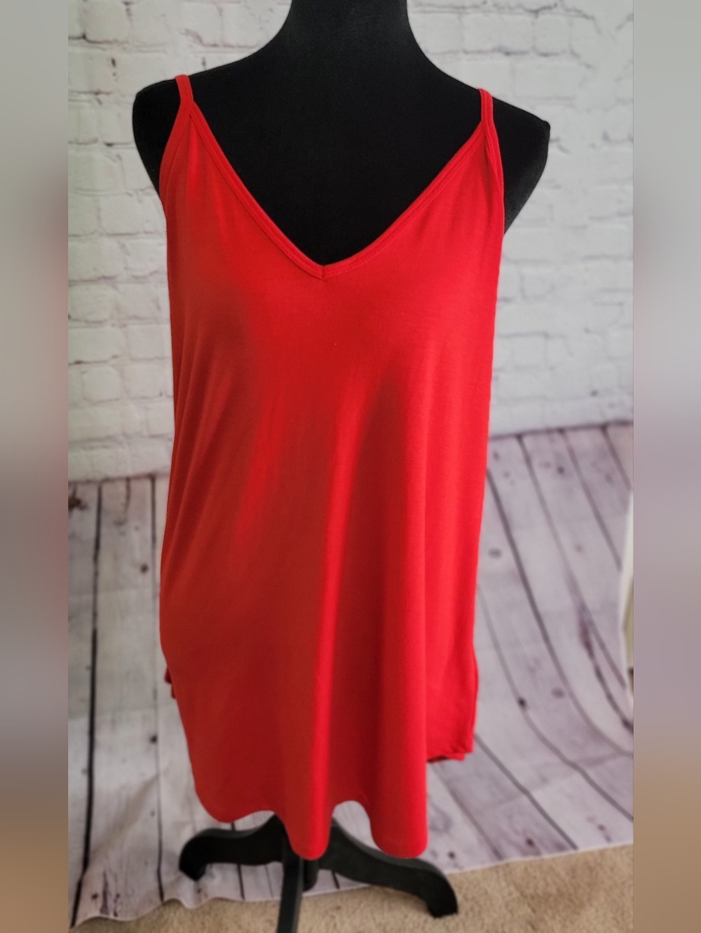 Red V-Neck Spaghetti Strap Tank Top - Women's